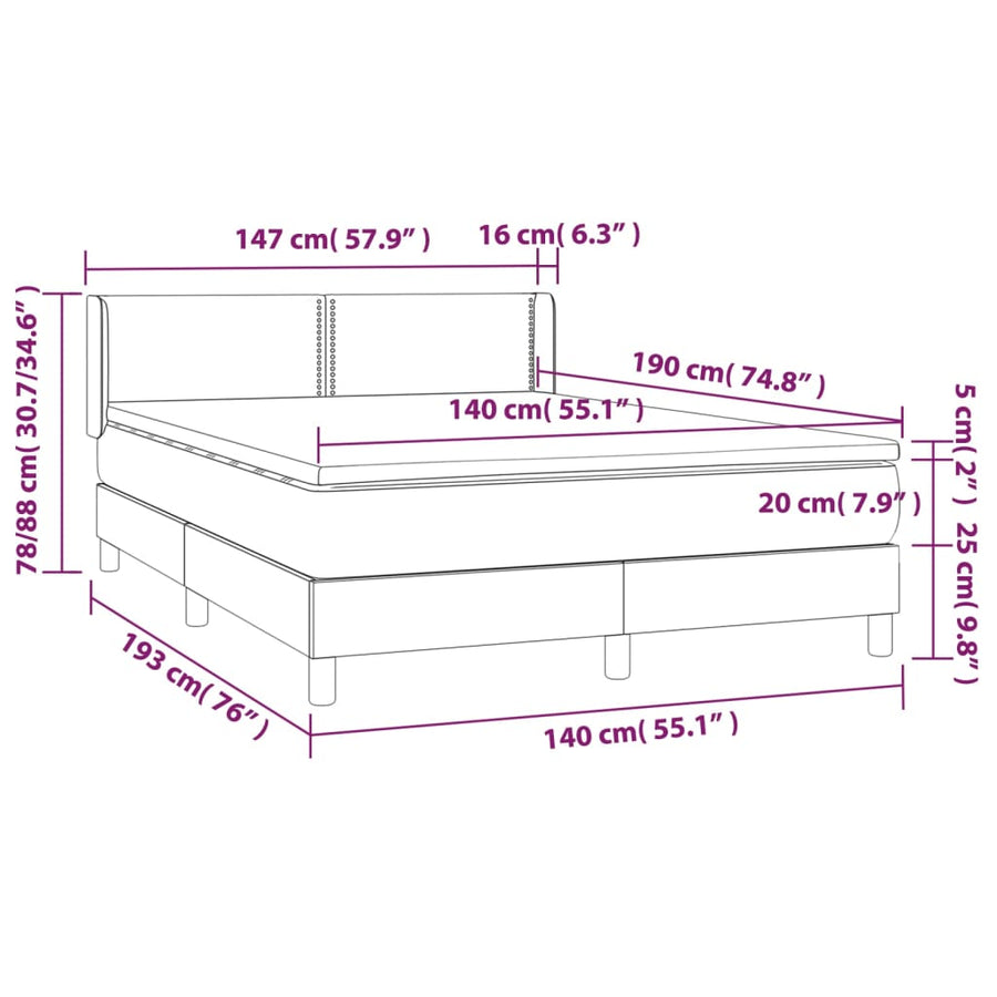 Boxspring met matras stof crèmekleurig 140x190 cm 140 x 190 cm Crème