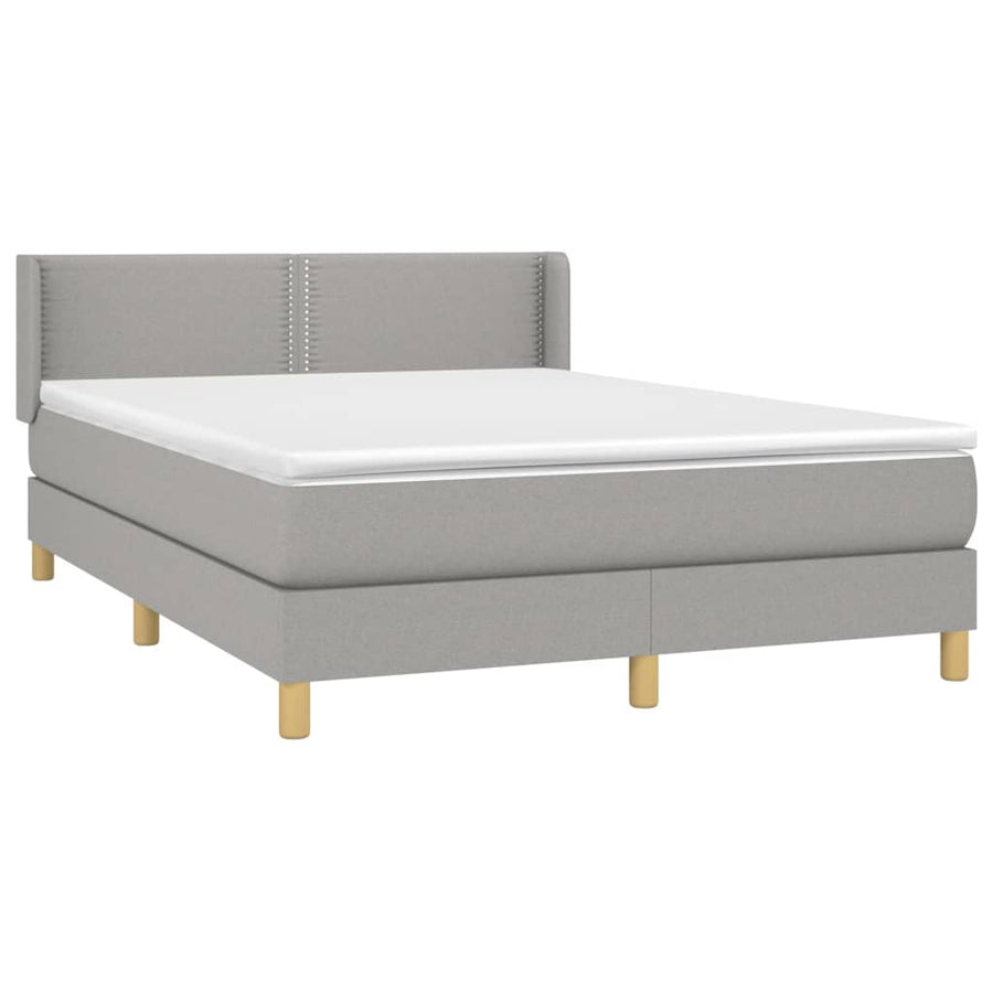 Boxspring Met Matras Stof Lichtgrijs 140 x 200 cm Effen met spijkers