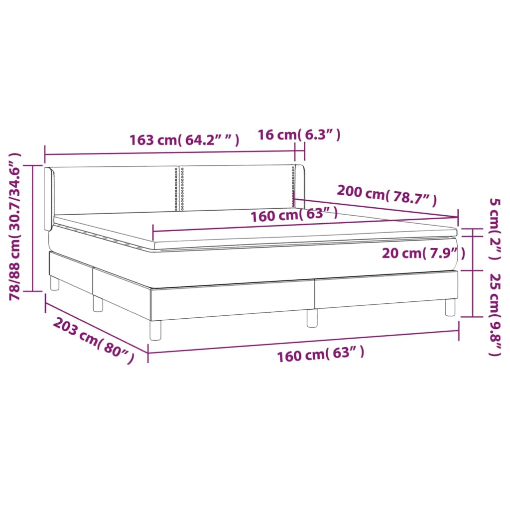 Boxspring Met Matras Stof Zwart 160 x 200 cm Effen met spijkers
