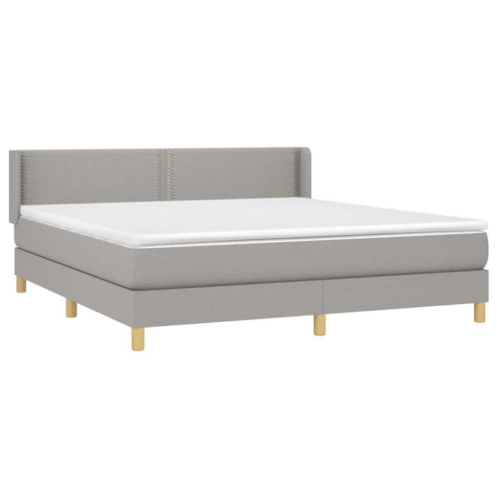 Boxspring Met Matras Stof Lichtgrijs 180 x 200 cm Effen met spijkers