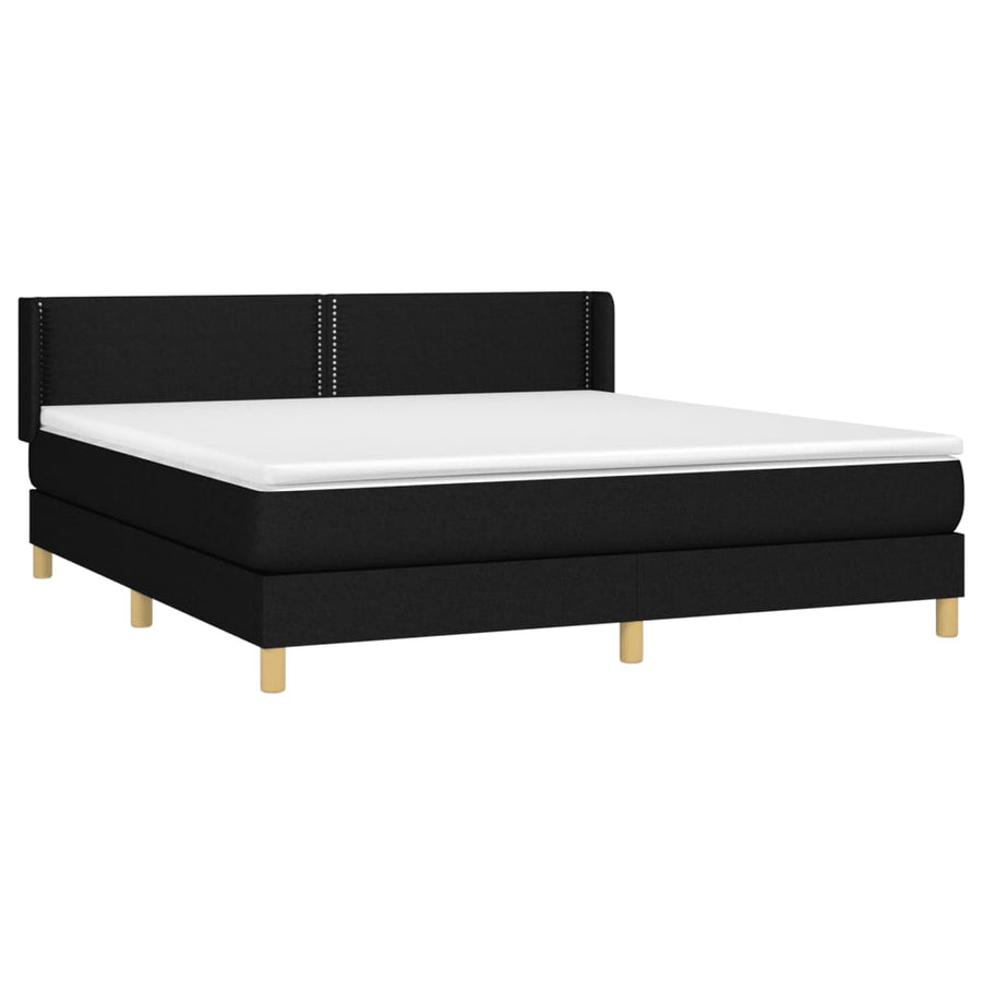 Boxspring Met Matras Stof Zwart 180 x 200 cm Effen met spijkers
