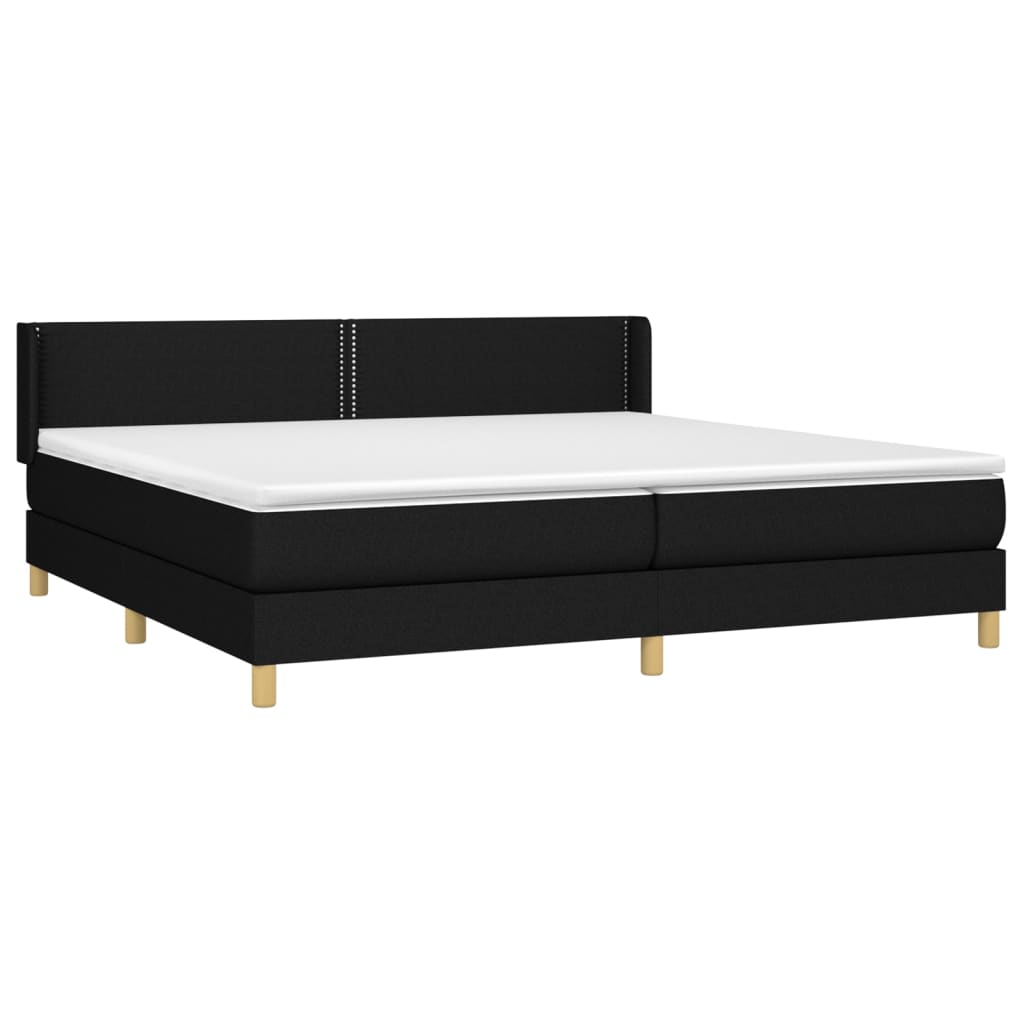 Boxspring Met Matras Stof Zwart 200 x 200 cm Effen met spijkers