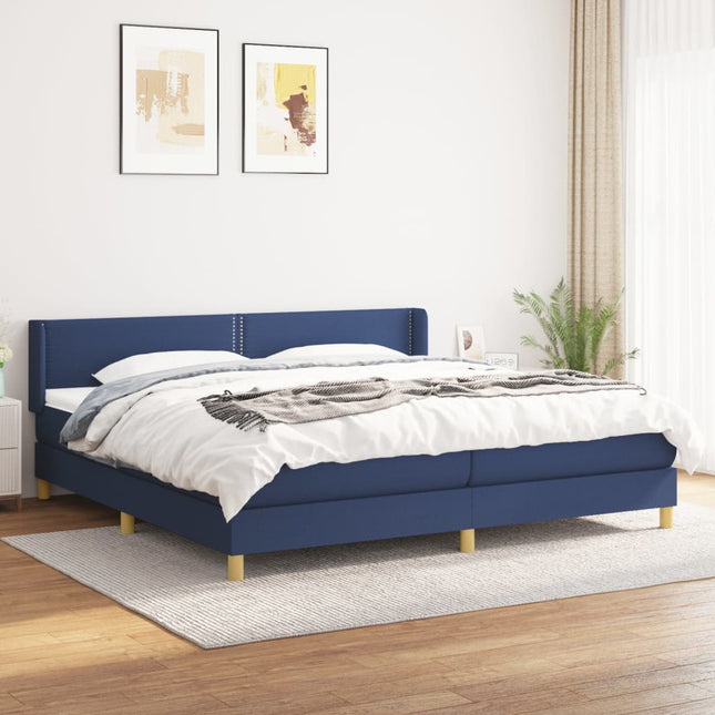 Boxspring Met Matras Stof Blauw 200 x 200 cm Effen met spijkers