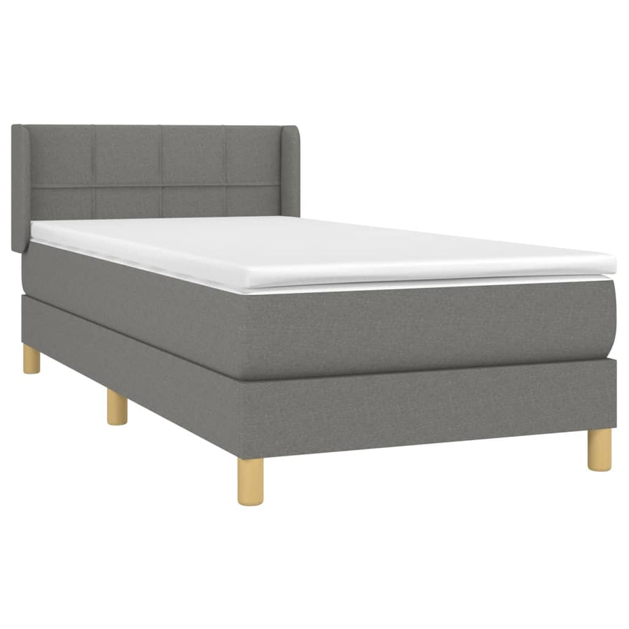 Boxspring Met Matras Stof Donkergrijs 80 x 200 cm Blok met vierkanten
