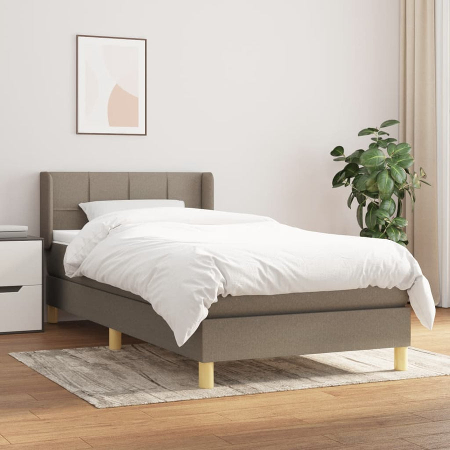 Boxspring Met Matras Stof Taupe 80 x 200 cm Blok met vierkanten
