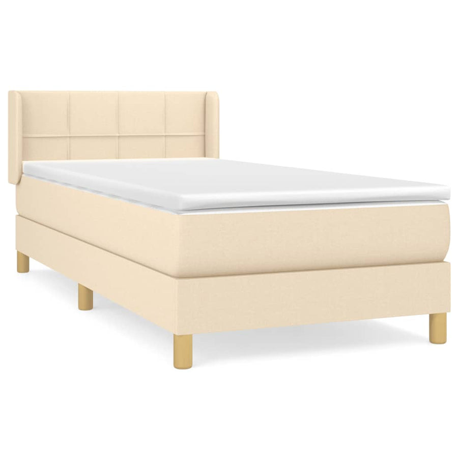 Boxspring met matras stof crèmekleurig 80x200 cm 80 x 200 cm Blok met vierkanten