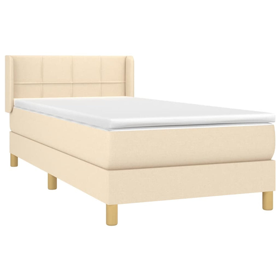 Boxspring met matras stof crèmekleurig 80x200 cm 80 x 200 cm Blok met vierkanten