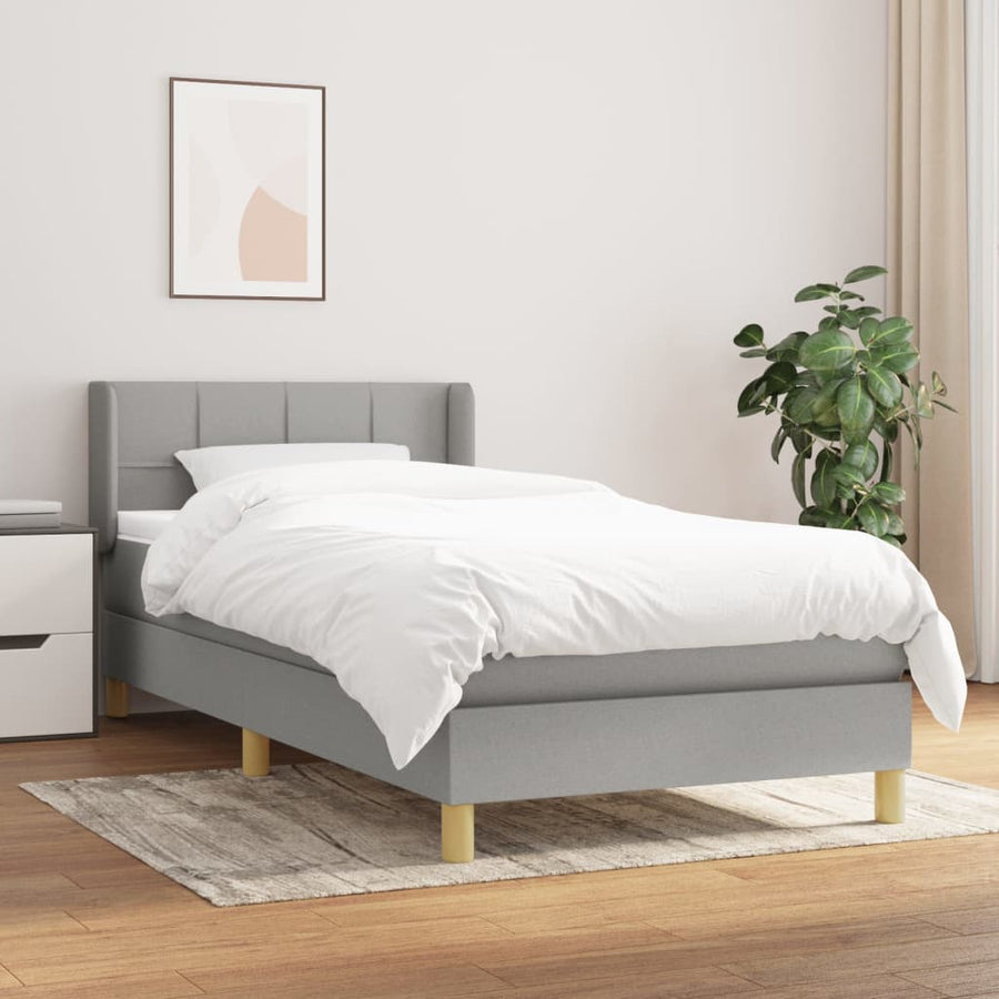 Boxspring Met Matras Stof Lichtgrijs 90 x 190 cm Blok met vierkanten