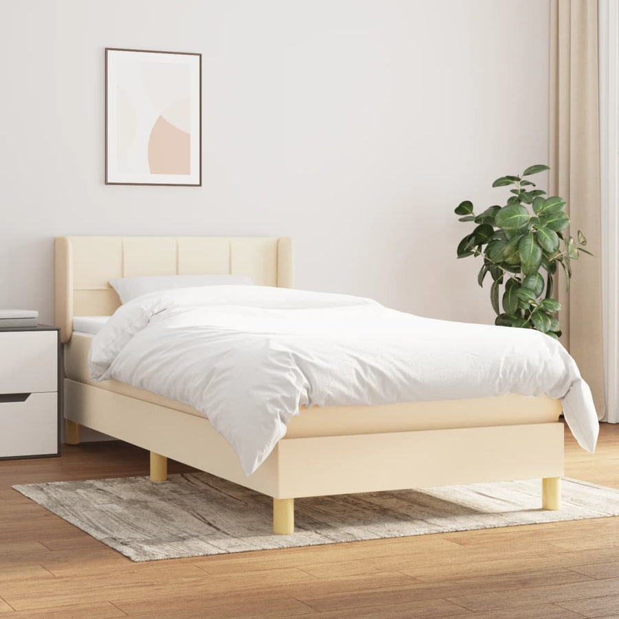 Boxspring Met Matras Stof Kleurig Crème 90 x 190 cm Blok met vierkanten