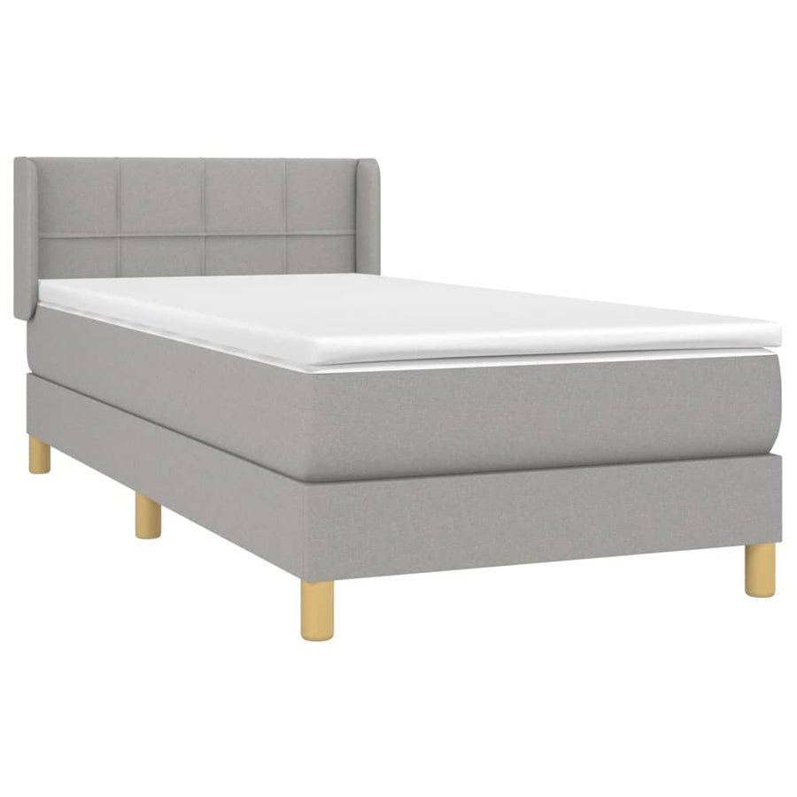 Boxspring Met Matras Stof Lichtgrijs 100 x 200 cm Blok met vierkanten