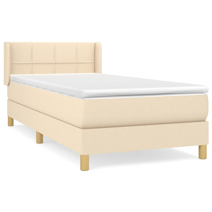 Boxspring Met Matras Stof Kleurig Crème 100 x 200 cm Blok met vierkanten