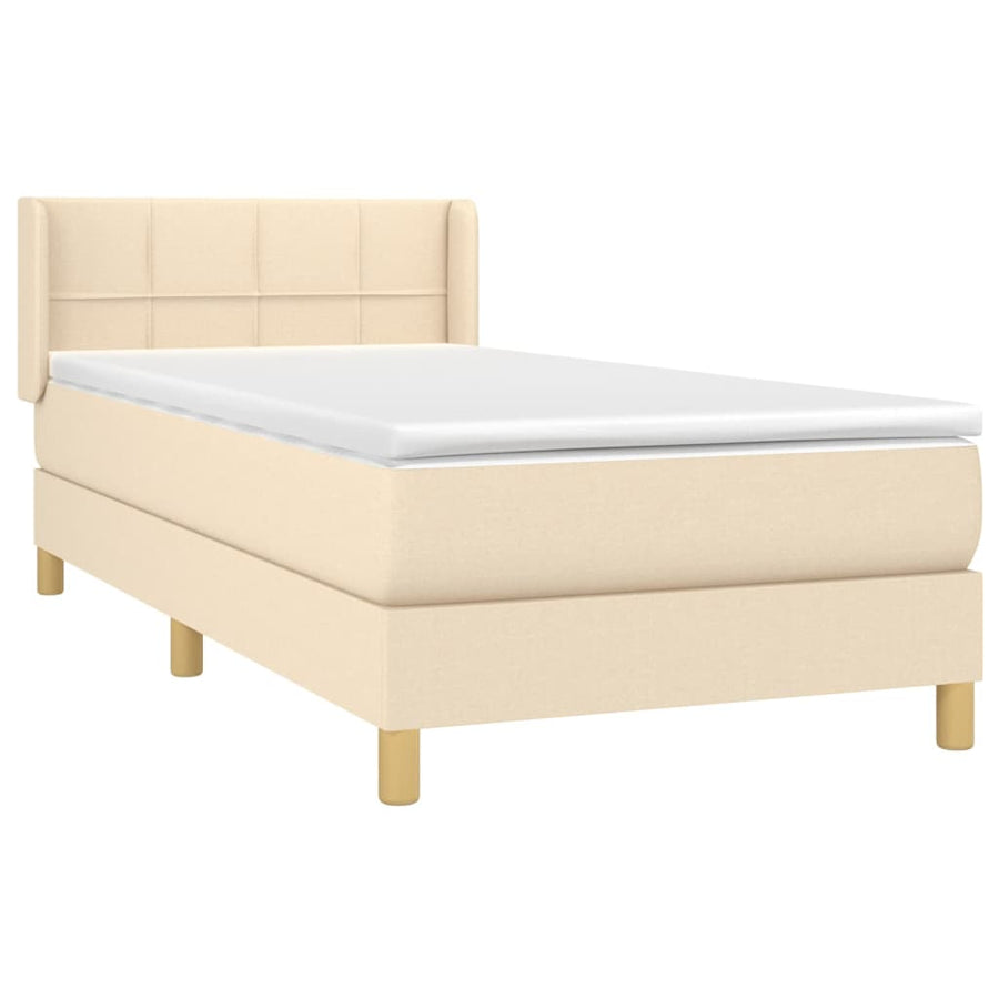 Boxspring Met Matras Stof Kleurig Crème 100 x 200 cm Blok met vierkanten
