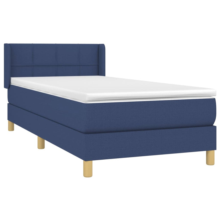Boxspring Met Matras Stof Blauw 100 x 200 cm Blok met vierkanten