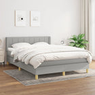 Boxspring Met Matras Stof Lichtgrijs 140 x 190 cm Blok met vierkanten