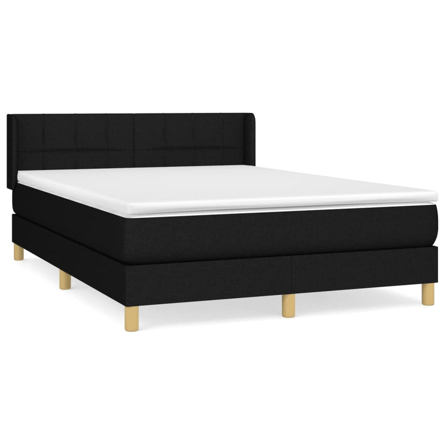 Boxspring Met Matras Stof Zwart 140 x 190 cm Blok met vierkanten