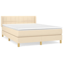 Boxspring met matras stof crèmekleurig 140x190 cm 140 x 190 cm Blok met vierkanten