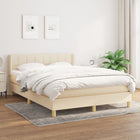 Boxspring met matras stof crèmekleurig 140x190 cm 140 x 190 cm Blok met vierkanten