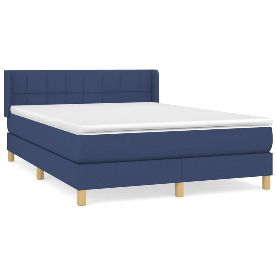 Boxspring Met Matras Stof Blauw 140 x 190 cm Blok met vierkanten