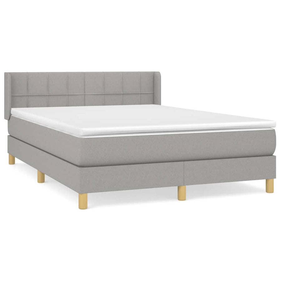 Boxspring Met Matras Stof Lichtgrijs 140 x 200 cm Blok met vierkanten