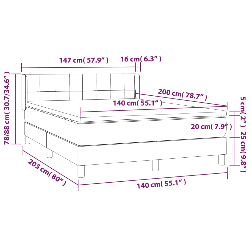 Boxspring Met Matras Stof Lichtgrijs 140 x 200 cm Blok met vierkanten