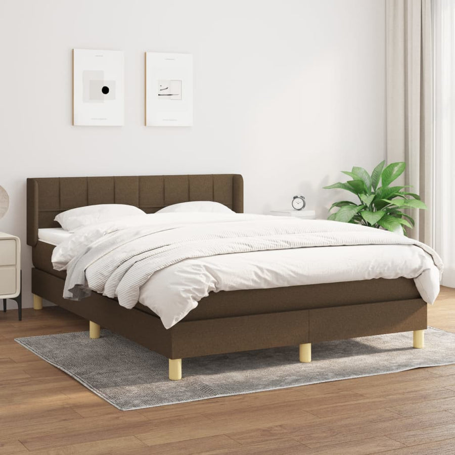 Boxspring Met Matras Stof Donkerbruin 140 x 200 cm Blok met vierkanten