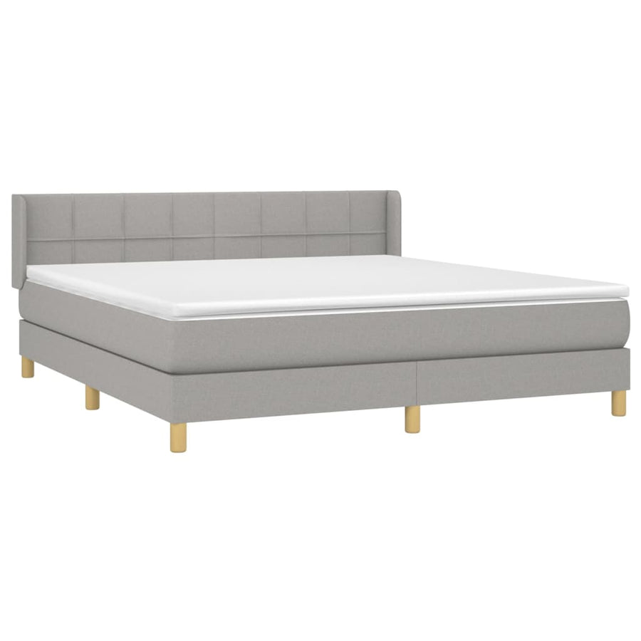 Boxspring Met Matras Stof Lichtgrijs 160 x 200 cm Blok met vierkanten