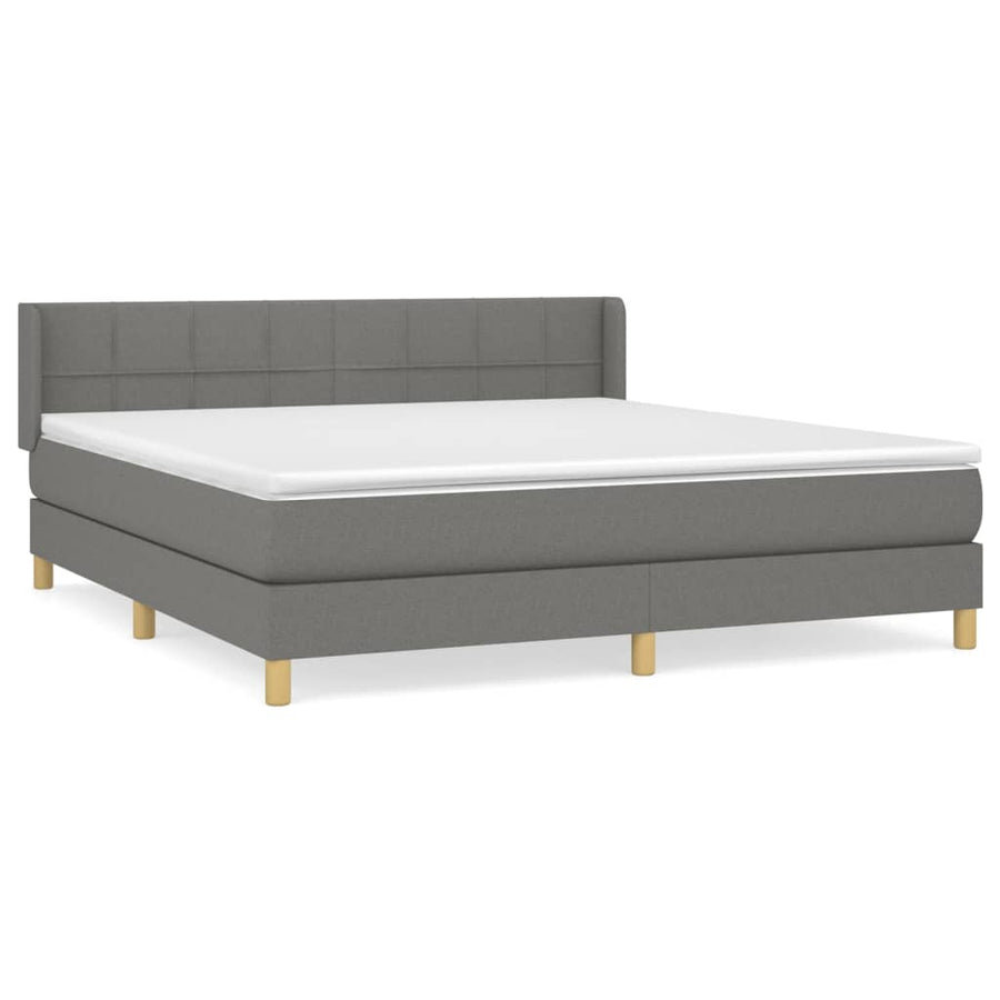 Boxspring Met Matras Stof Donkergrijs 160 x 200 cm Blok met vierkanten