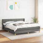 Boxspring Met Matras Stof Donkergrijs 160 x 200 cm Blok met vierkanten