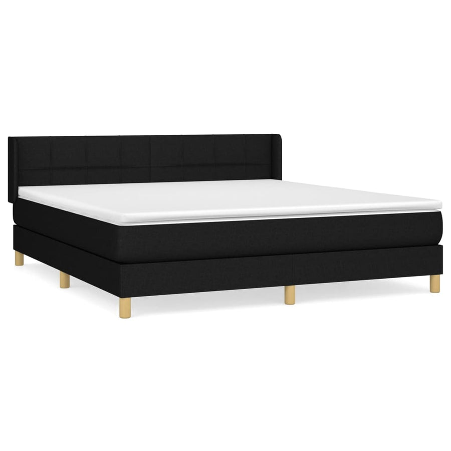 Boxspring Met Matras Stof Zwart 160 x 200 cm Blok met vierkanten