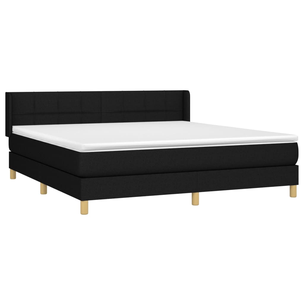 Boxspring Met Matras Stof Zwart 160 x 200 cm Blok met vierkanten
