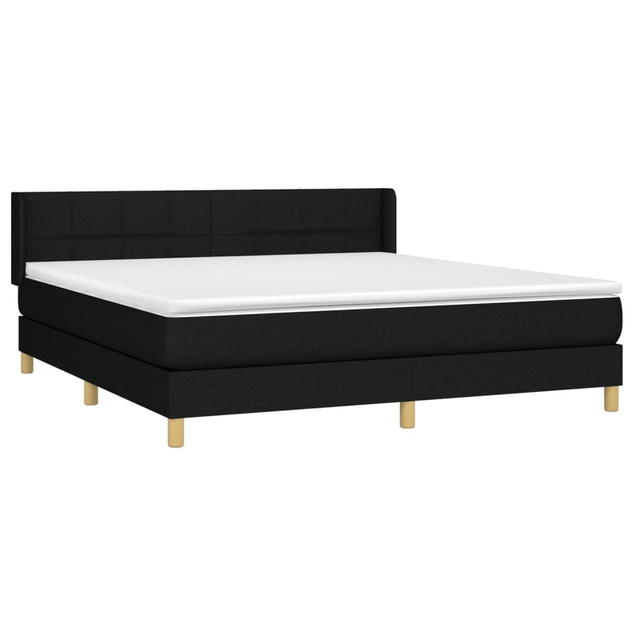 Boxspring Met Matras Stof Zwart 160 x 200 cm Blok met vierkanten
