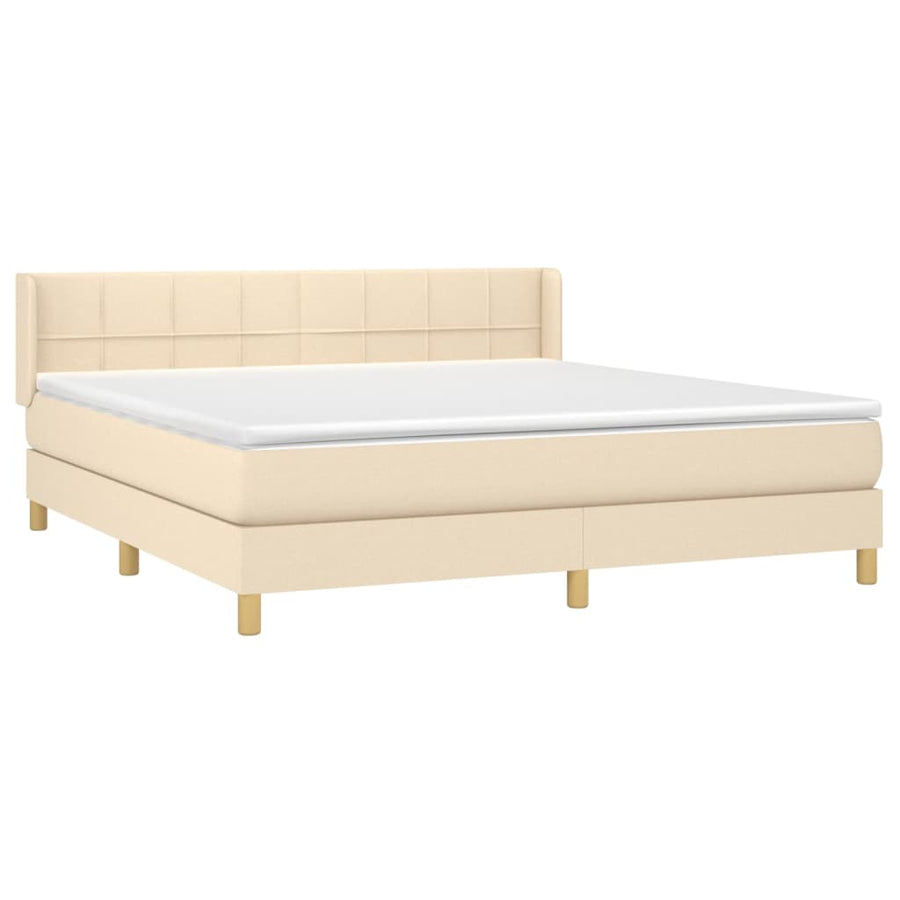 Boxspring met matras stof crèmekleurig 160x200 cm 160 x 200 cm Blok met vierkanten