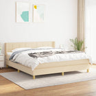 Boxspring Met Matras Stof Crèmekleurig 180X200 Cm 180 x 200 cm Blok met vierkanten