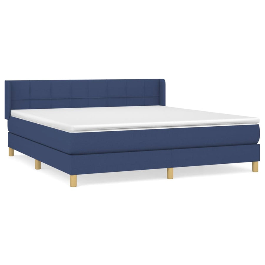 Boxspring Met Matras Stof Blauw 180 x 200 cm Blok met vierkanten