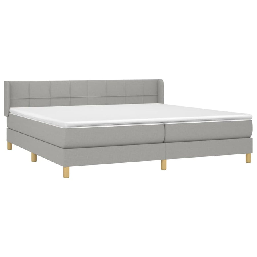 Boxspring Met Matras Stof Lichtgrijs 200 x 200 cm Blok met vierkanten