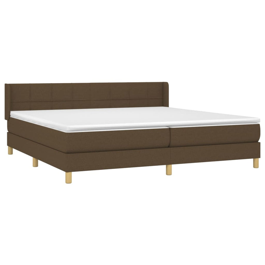 Boxspring Met Matras Stof Donkerbruin 200 x 200 cm Blok met vierkanten