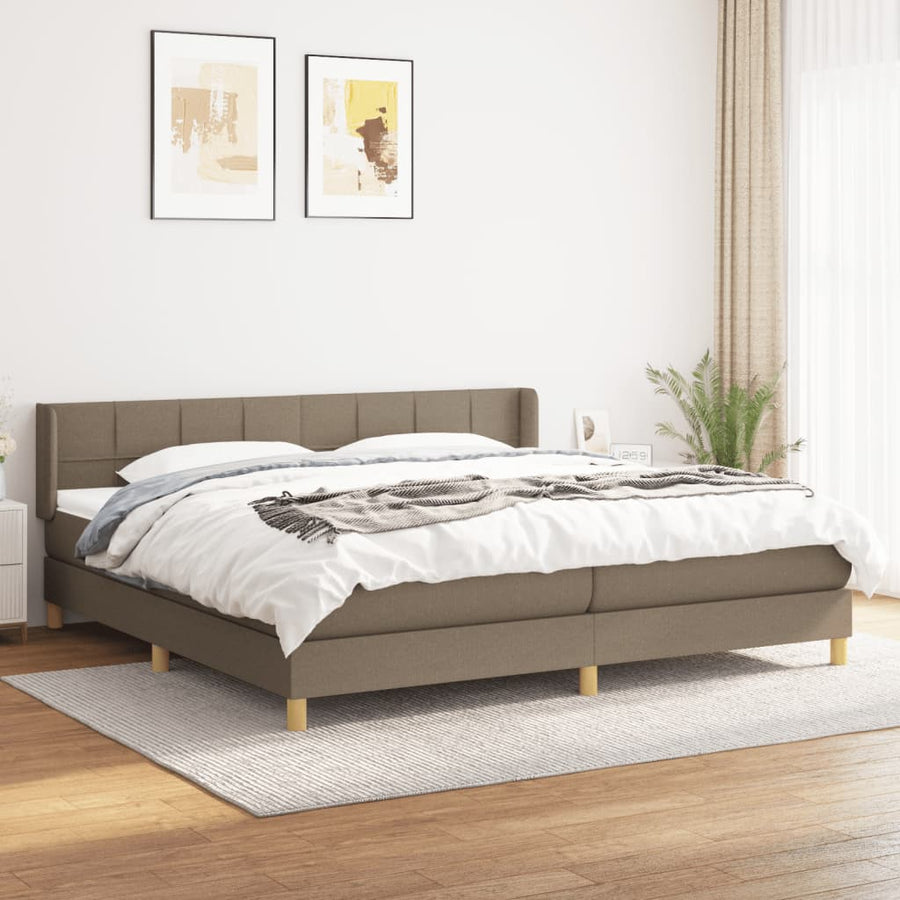 Boxspring Met Matras Stof Taupe 200 x 200 cm Blok met vierkanten