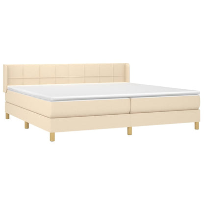 Boxspring met matras stof crèmekleurig 200x200 cm 200 x 200 cm Blok met vierkanten