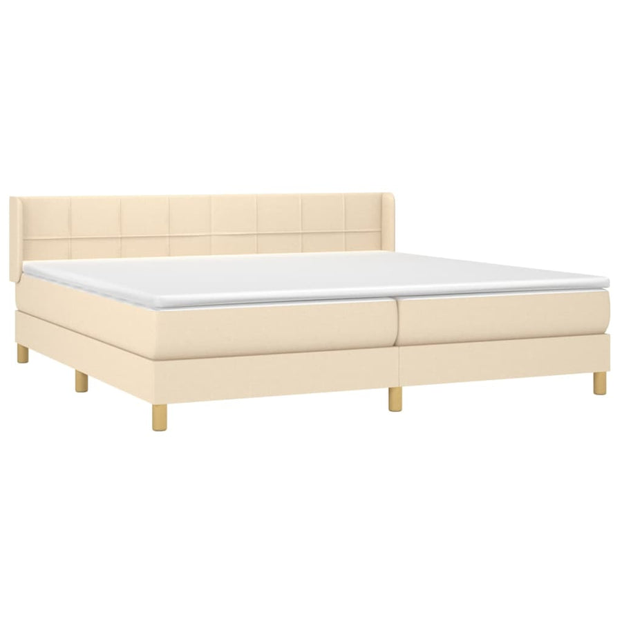 Boxspring met matras stof crèmekleurig 200x200 cm 200 x 200 cm Blok met vierkanten