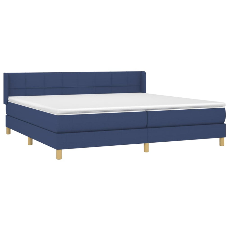 Boxspring Met Matras Stof Blauw 200 x 200 cm Blok met vierkanten