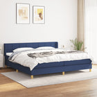 Boxspring Met Matras Stof Blauw 200 x 200 cm Blok met vierkanten