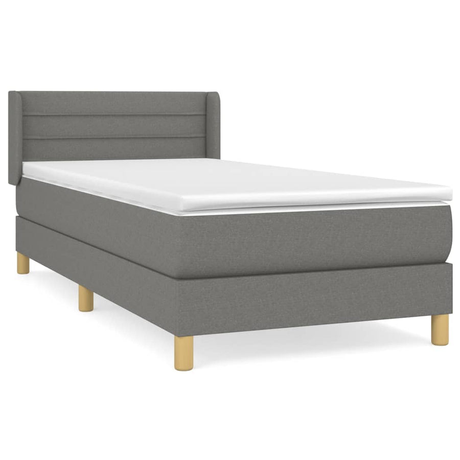 Boxspring Met Matras Stof Donkergrijs 100 x 200 cm Horizontale strepen