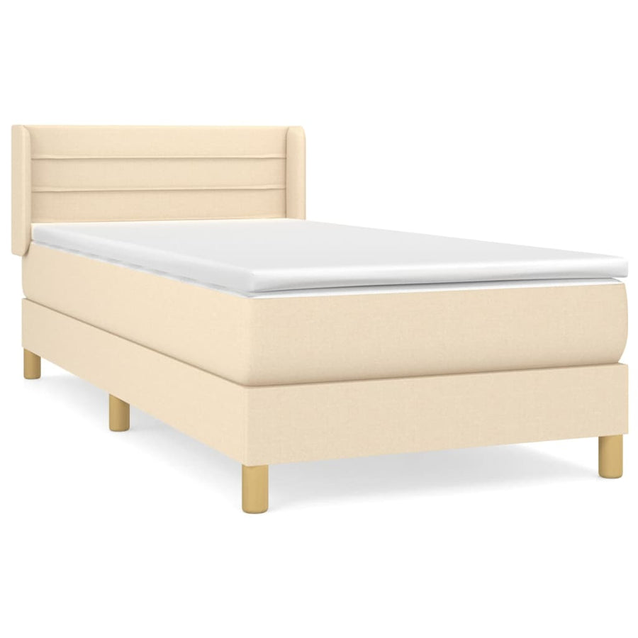 Boxspring met matras stof crèmekleurig 100x200 cm 100 x 200 cm Horizontale strepen