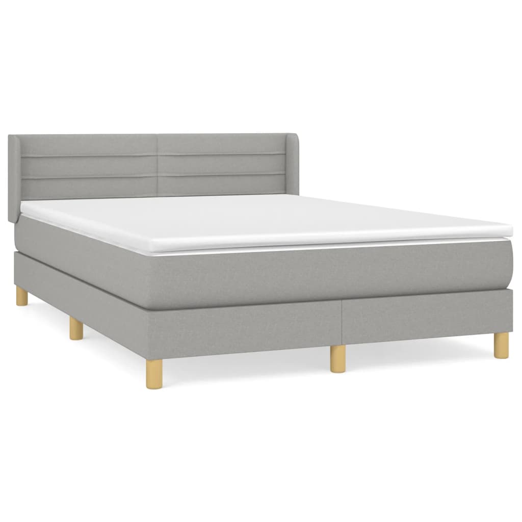 Boxspring Met Matras Stof Lichtgrijs 140 x 190 cm Horizontale strepen