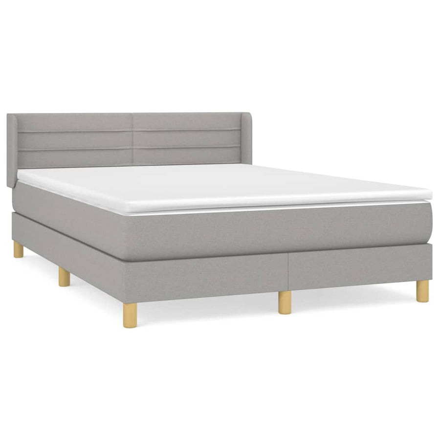 Boxspring Met Matras Stof Lichtgrijs 140 x 200 cm Horizontale strepen