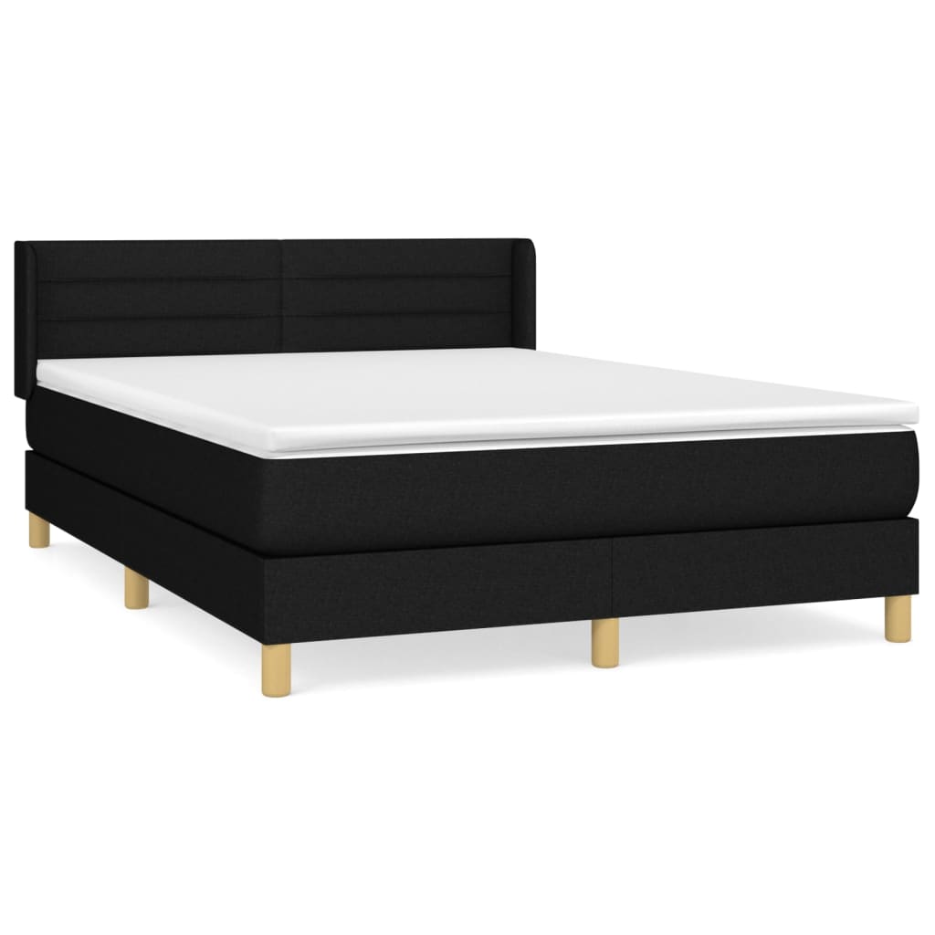 Boxspring Met Matras Stof Zwart 140 x 200 cm Horizontale strepen