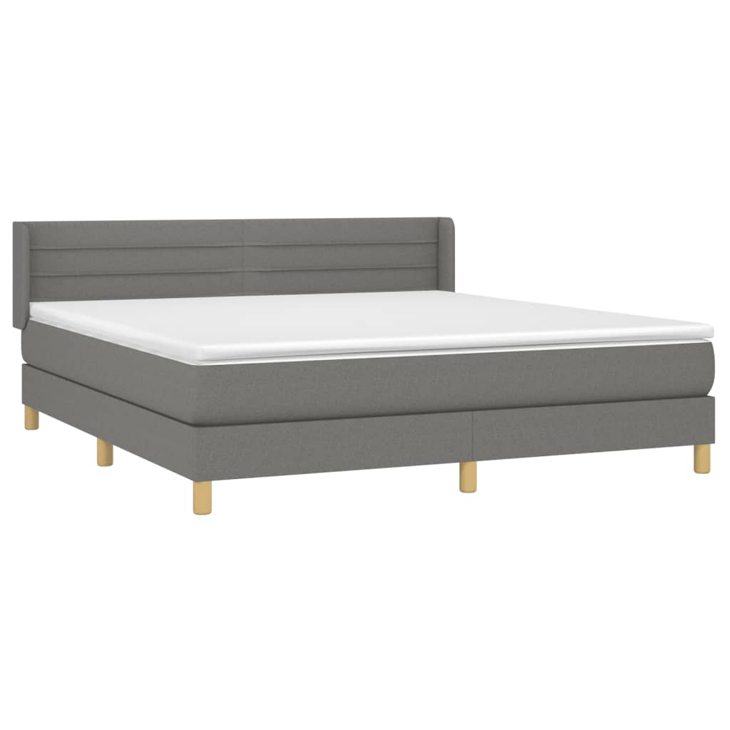 Boxspring Met Matras Stof Donkergrijs 160 x 200 cm Horizontale strepen