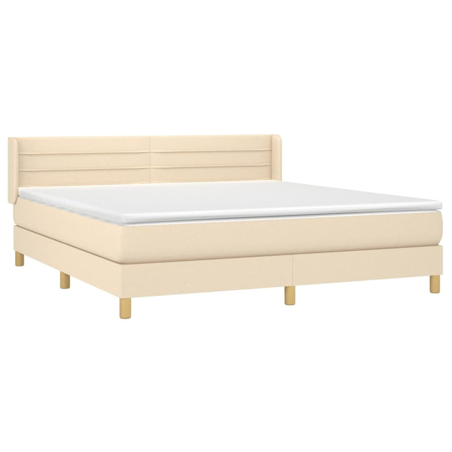 Boxspring Met Matras Stof Crèmekleurig 180X200 Cm 180 x 200 cm Horizontale strepen
