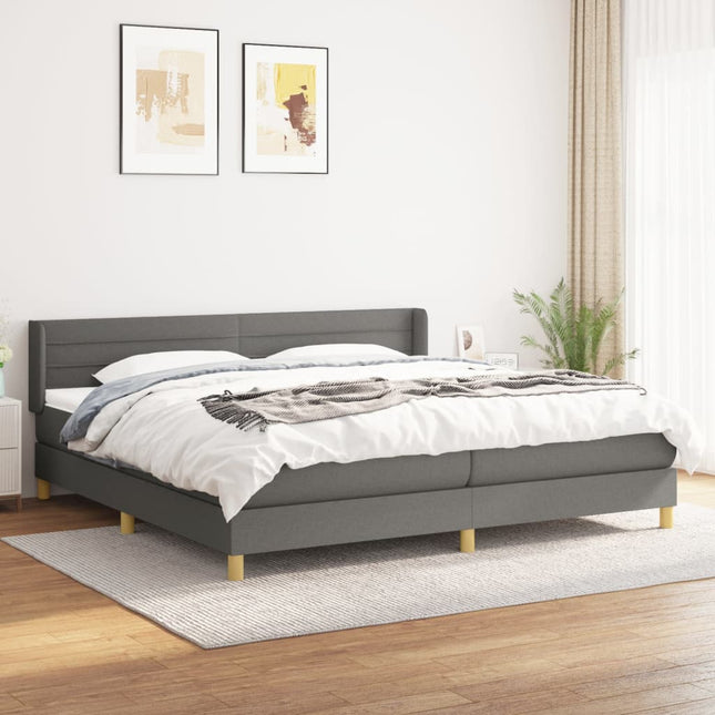 Boxspring Met Matras Stof Donkergrijs 200 x 200 cm Horizontale strepen