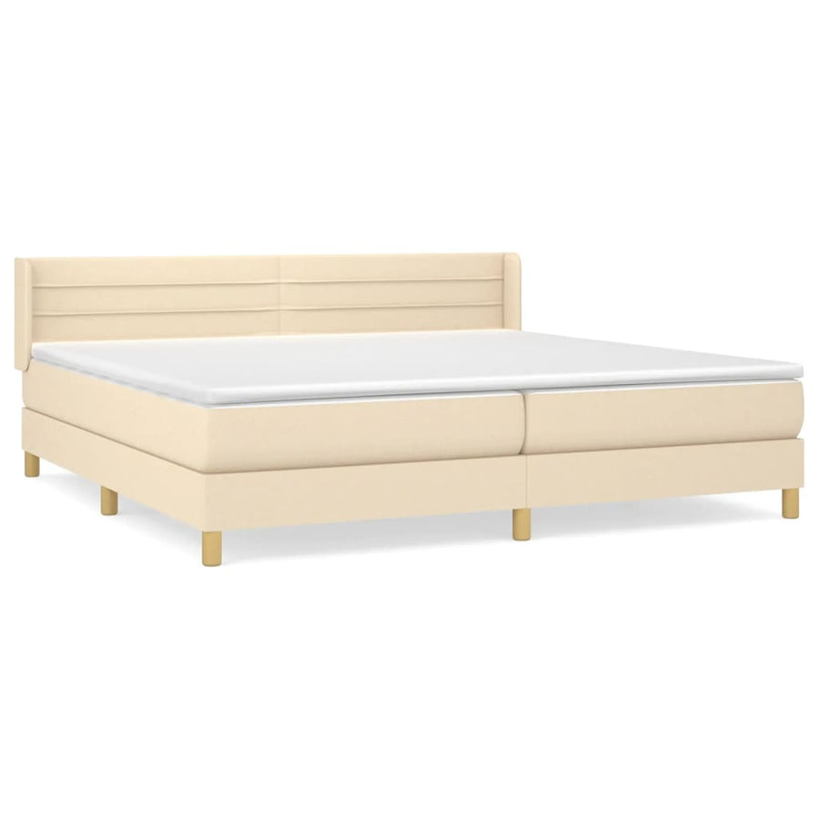 Boxspring Met Matras Stof Kleurig Crème 200 x 200 cm Horizontale strepen
